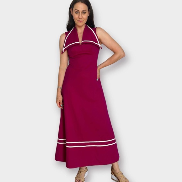 70s Pink Sailor‎ Collar Maxi Dress - Picture 5 of 6